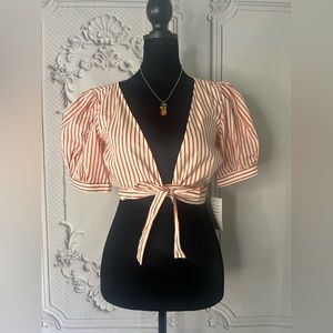 FOR LOVE & LEMONS STRIPED SELMA WRAP CROP TOP NEW